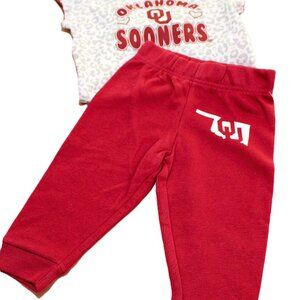 Baby girl Sooner gray leopard onesie with sweatpants